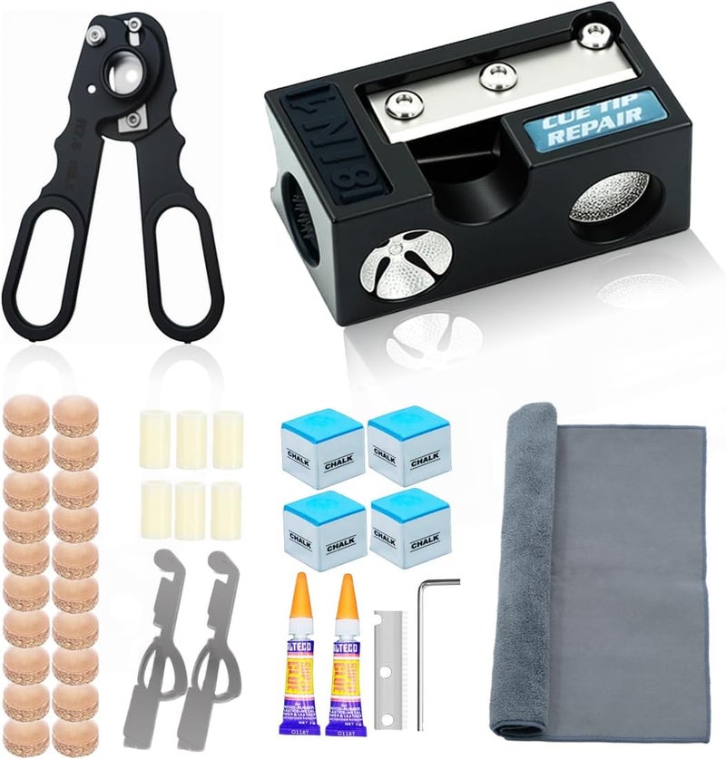 OMTRS 38PCS Pool Cue Tips Replacement Kit, 13mm Pool Stick Tips Replacement Kit Billiards Cue Tips Shaper Tools, Pool Cue Replacement Tips Repair Kit Billiard Pool Accessories - Image 1